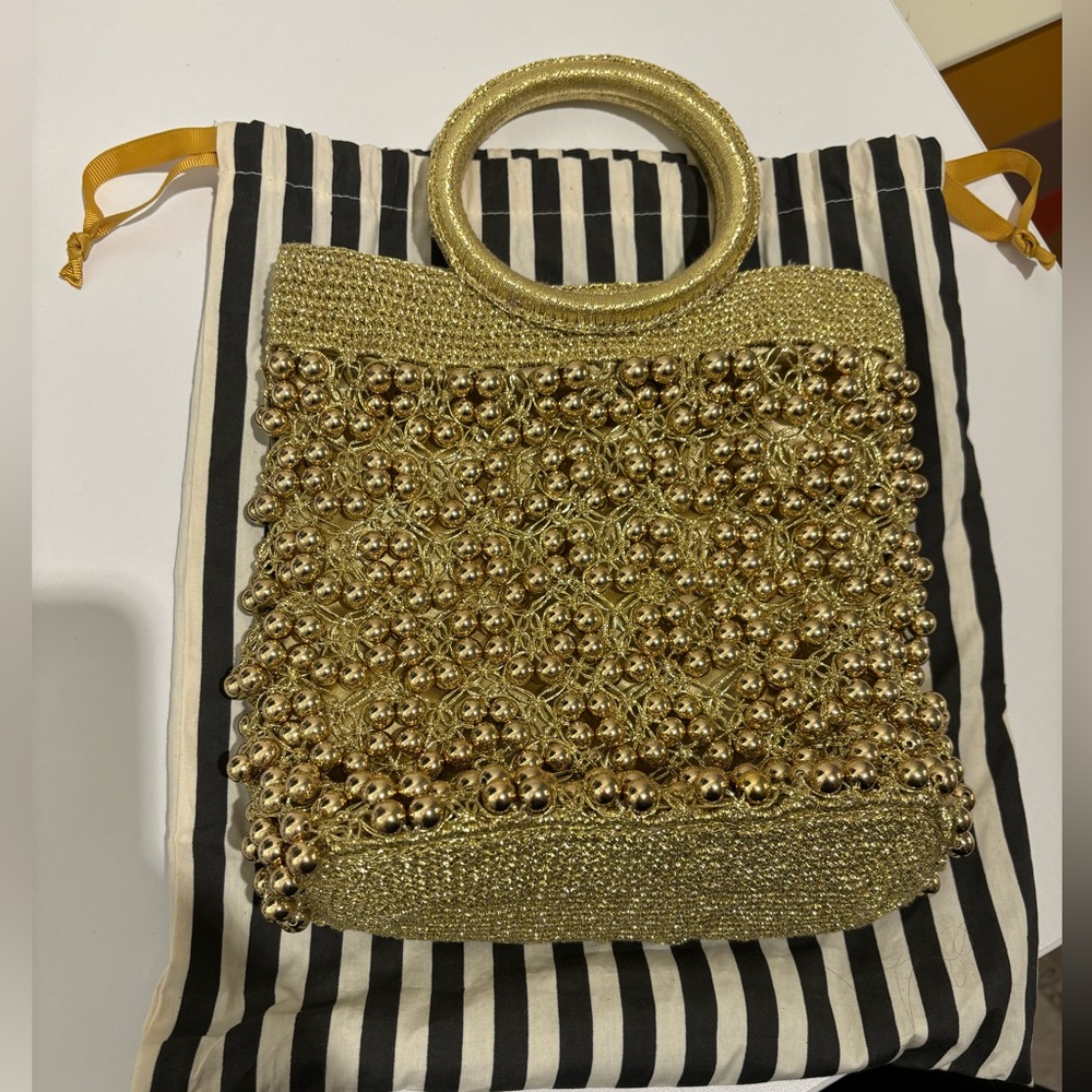 Lele Sandoughi Gold Metallic Woven Bag, New with dust bag